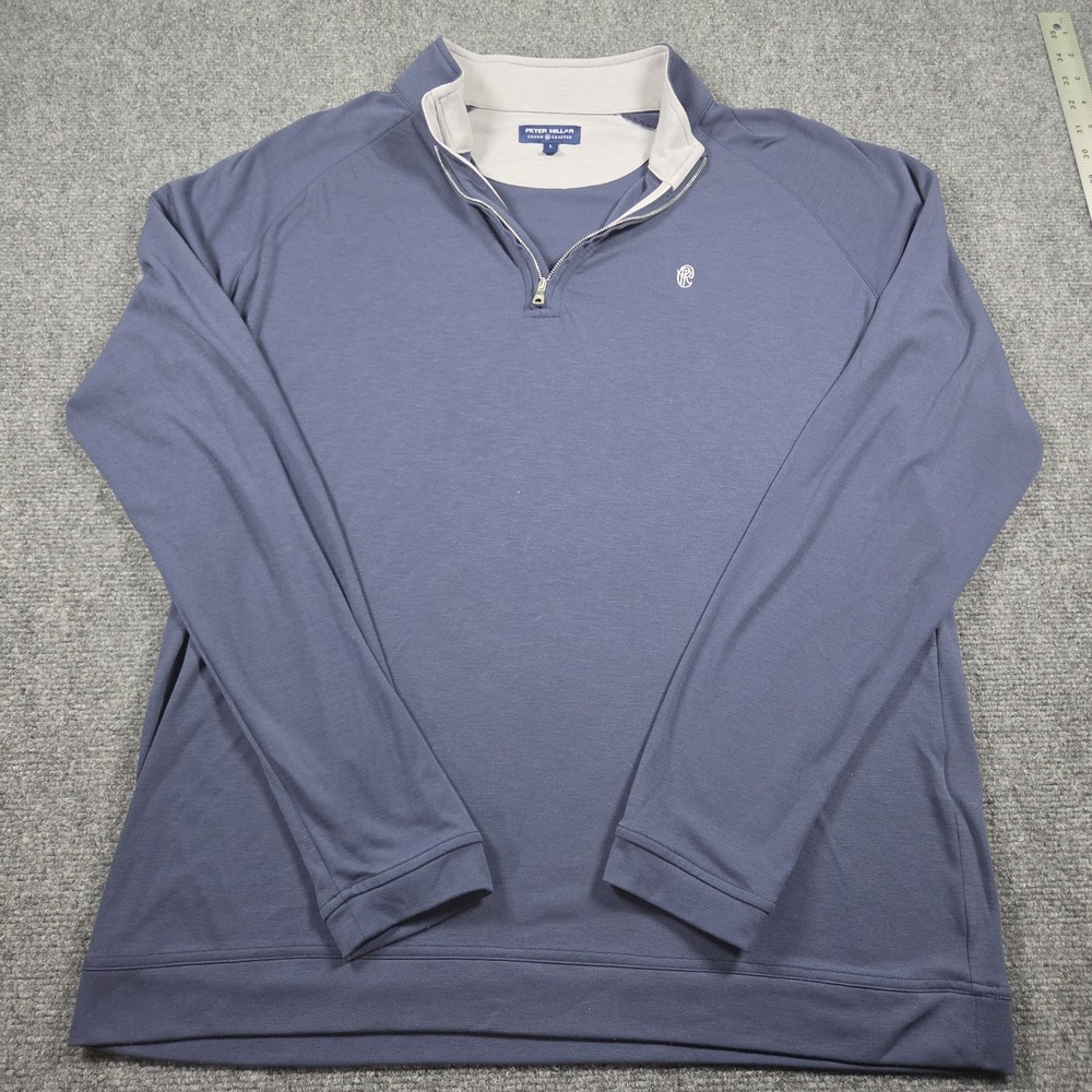 Peter Millar Crown Crafted Bullseye Precision Wool Blend 1/4 Zip Mens Large Blue